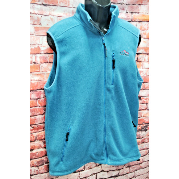 Vintage L.L. Bean Vest Mens Blue Fleece Logo Zipper Pockets Mock Neck Outdoor - Picture 5 of 7